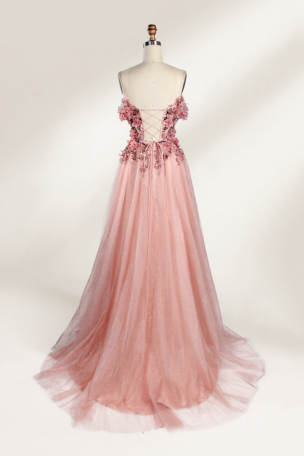 Gorgeous Pink Floral Off - Shoulder Tulle Prom Dress 33104