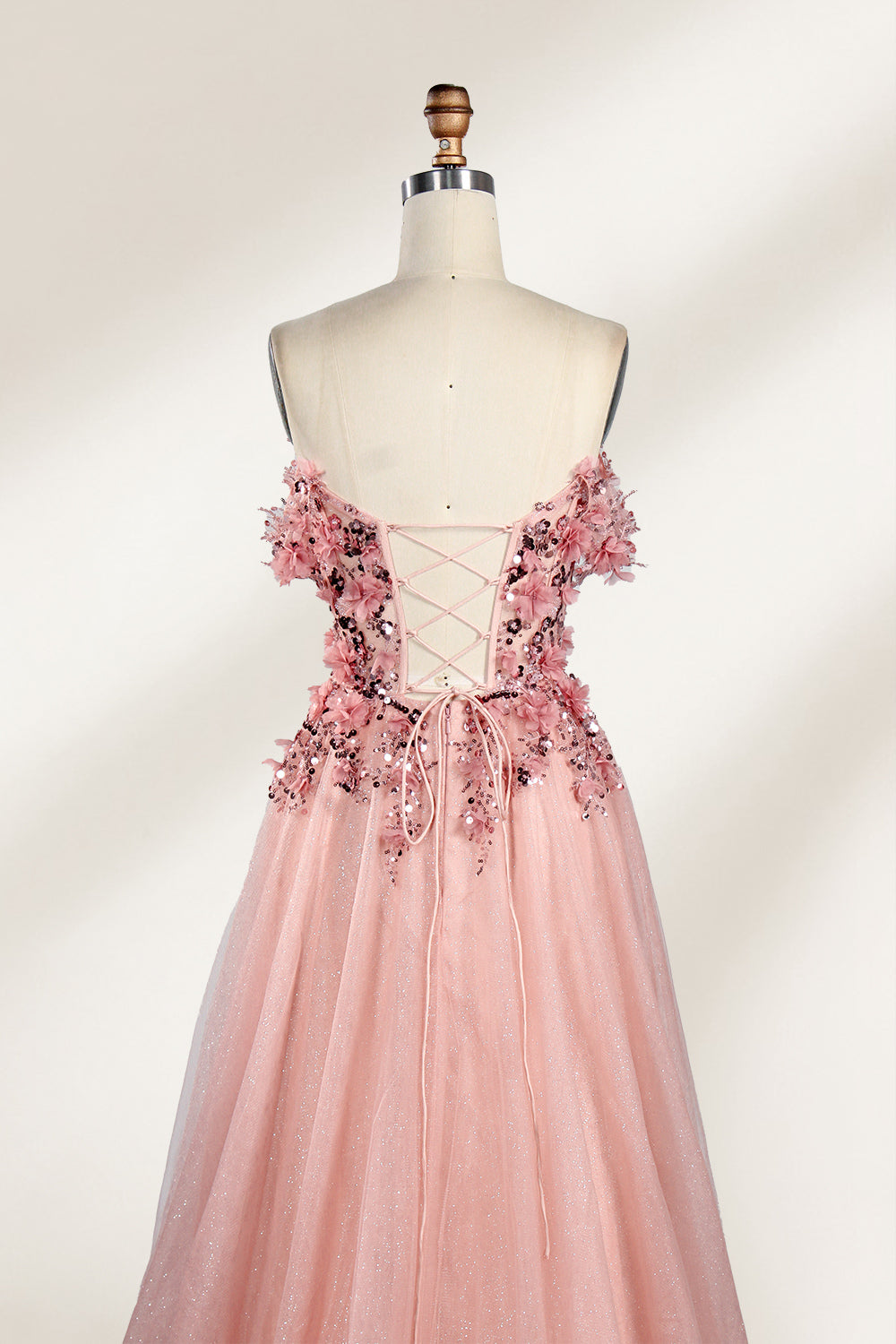 Gorgeous Pink Floral Off - Shoulder Tulle Prom Dress 33104