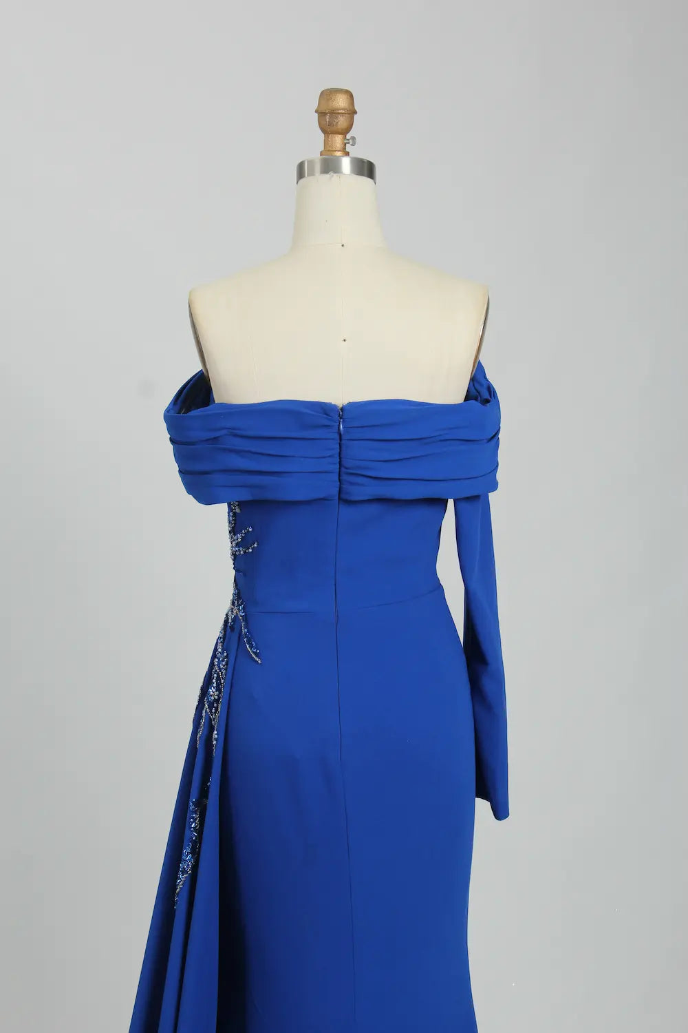 Off the Shoulder Beaded Satin Fit and Flare Mother of the Bride Dress KS032