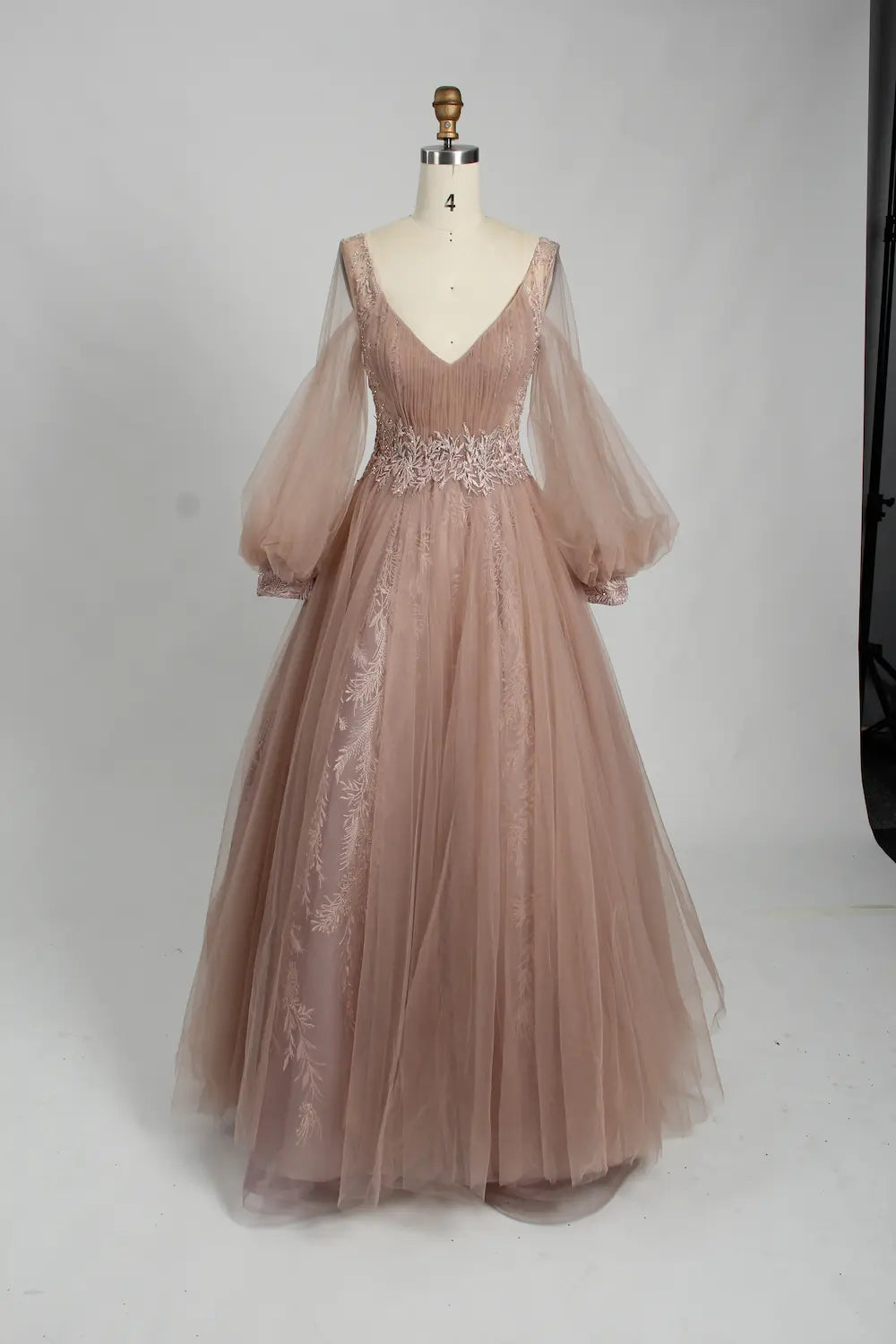 V-Neck Long Sleeve Tulle Mother of the Bride Dress KS033