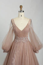 V-Neck Long Sleeve Tulle Mother of the Bride Dress KS033