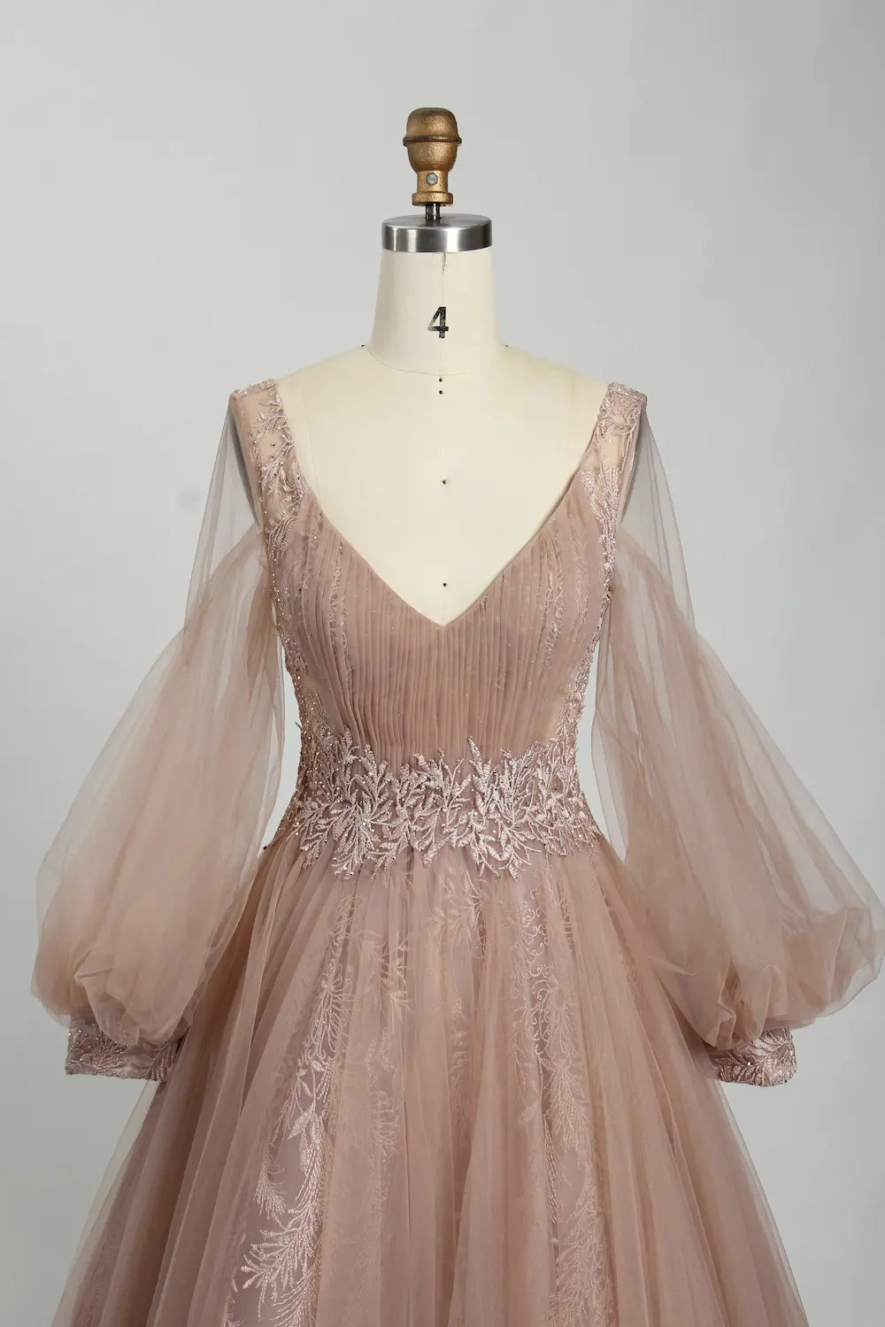 V-Neck Long Sleeve Tulle Mother of the Bride Dress KS033
