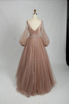 V-Neck Long Sleeve Tulle Mother of the Bride Dress KS033