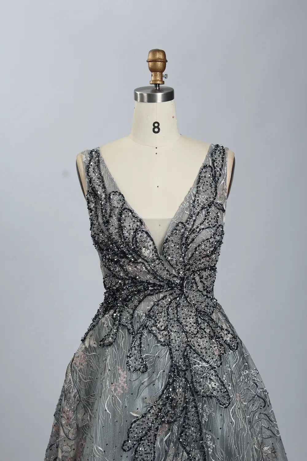 Luxury Beaded Deep V-Neck A-Line Evening Dress MK071