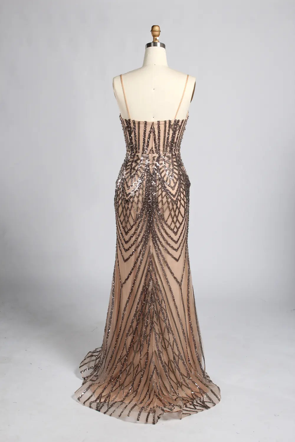 Champagne Nude Beaded V-Neck MOB Dress with High Collar Cape Sleeves KY057