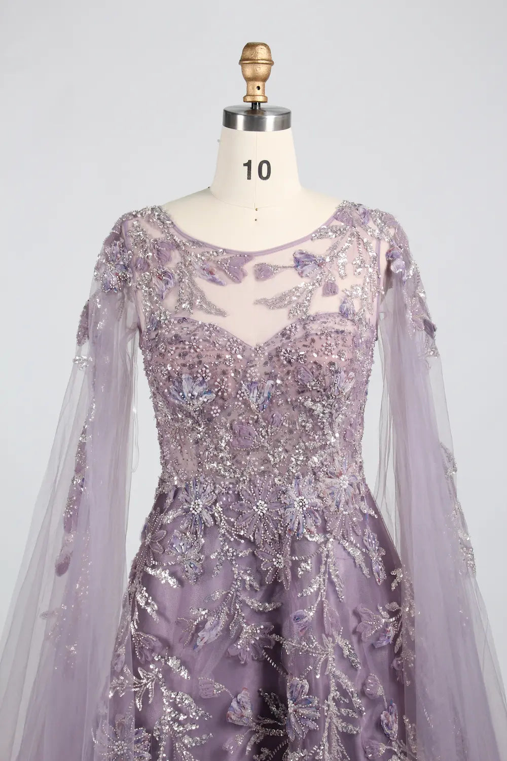 Beaded Floral A-Line Mother of the Bride Dress with Cape Sleeves MK149