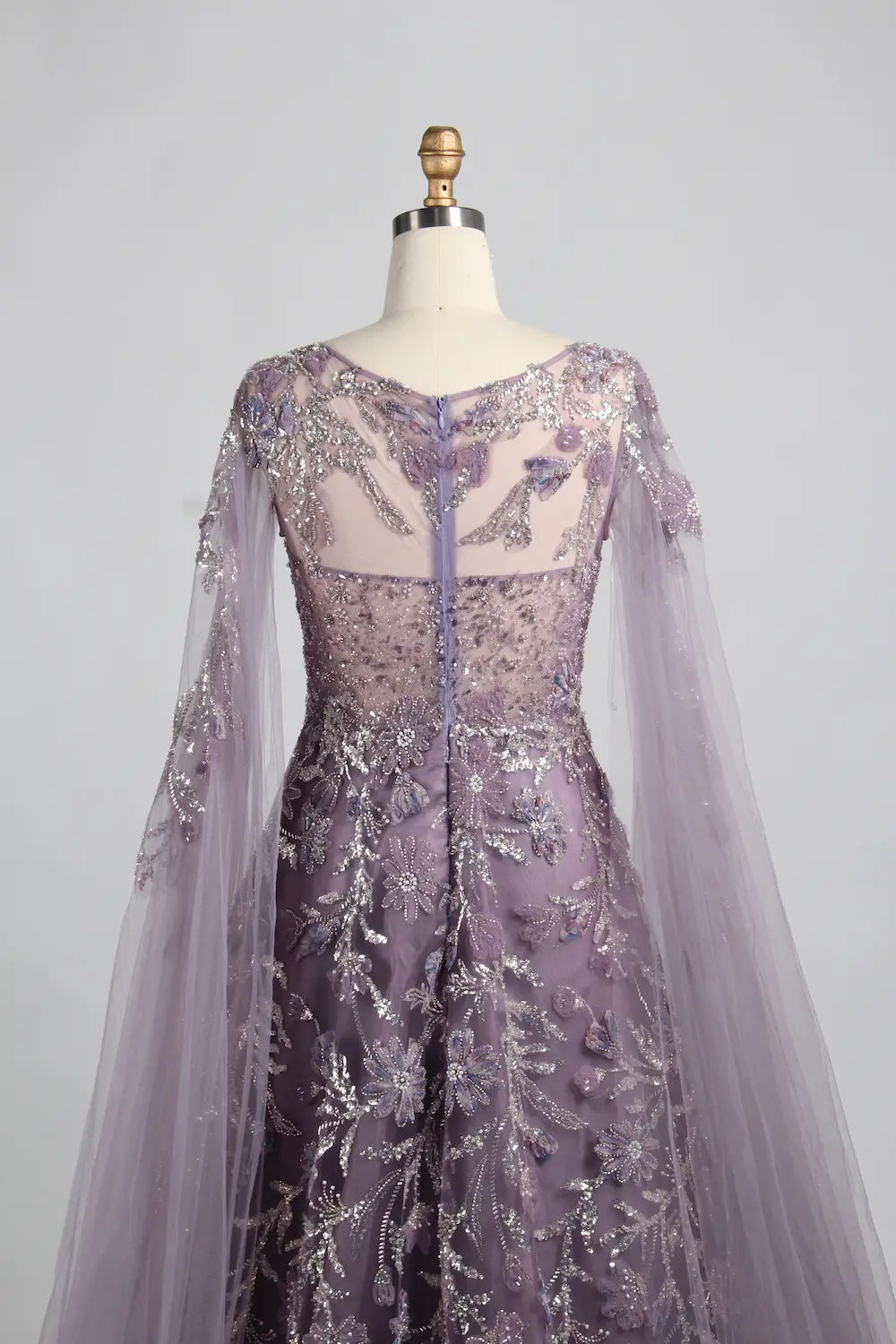 Beaded Floral A-Line Mother of the Bride Dress with Cape Sleeves MK149