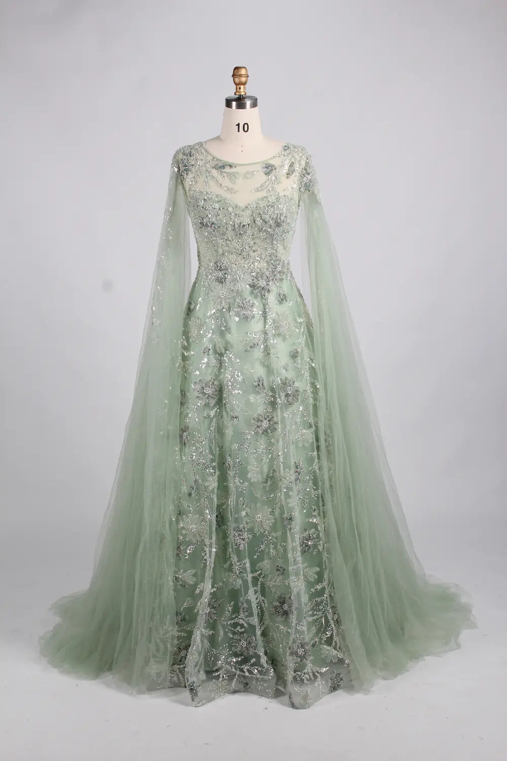 Beaded Floral A-Line Mother of the Bride Dress with Cape Sleeves MK149