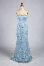 Timeless Pink Strapless 3D Floral Lace Mermaid Evening Dress KY073
