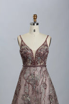 Dusty Rose Beaded A-Line Evening Dress MK069