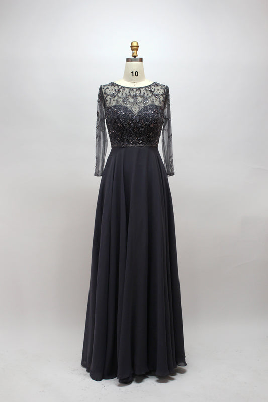 Chic Plus-Size Beaded Mother of the Bride Gown with Long Sleeves 32541