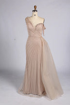 Sage Green One Shoulder Beaded Side Train Mermaid Mother of the Bride Dress MC167