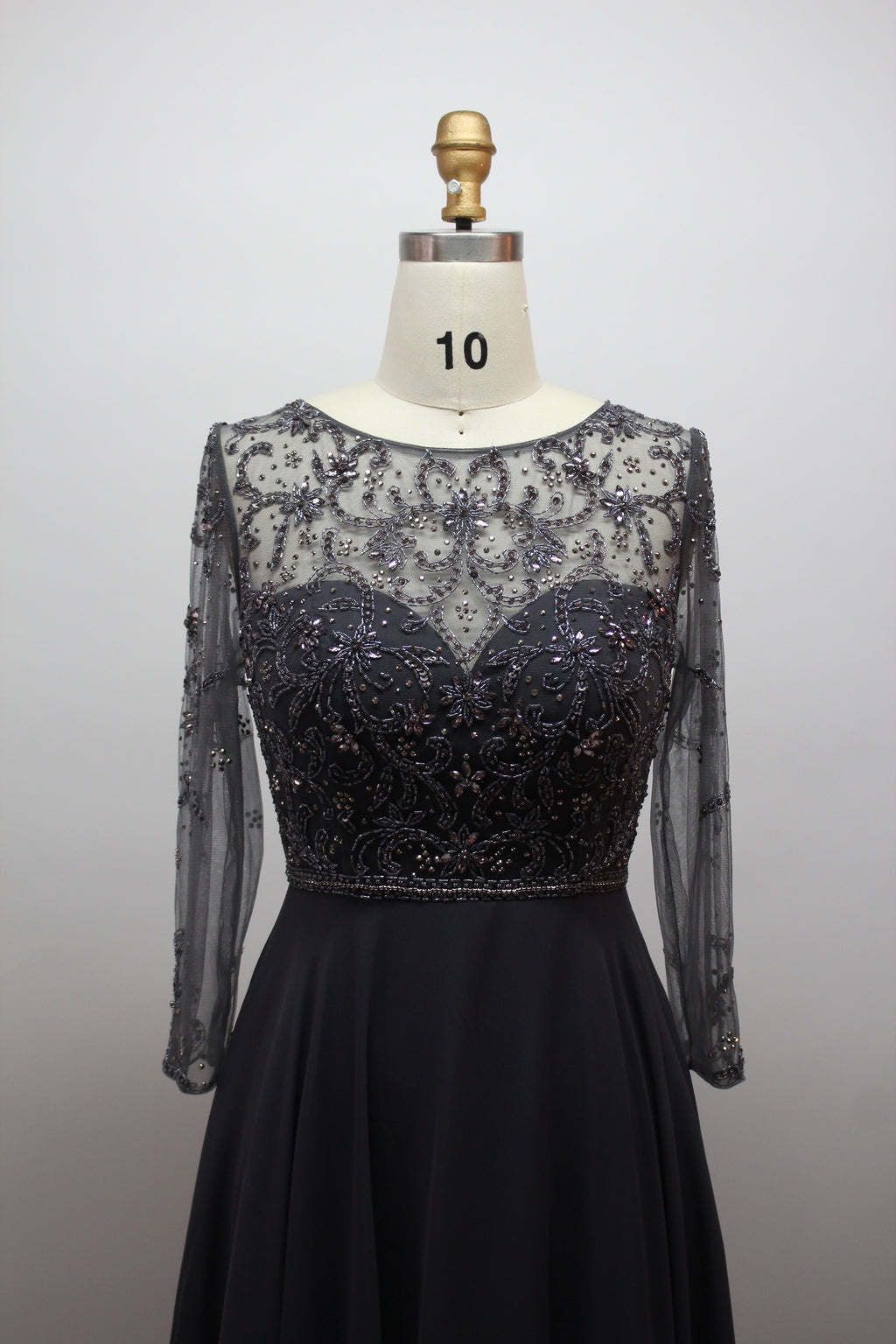 Chic Plus-Size Beaded Mother of the Bride Gown with Long Sleeves 32541
