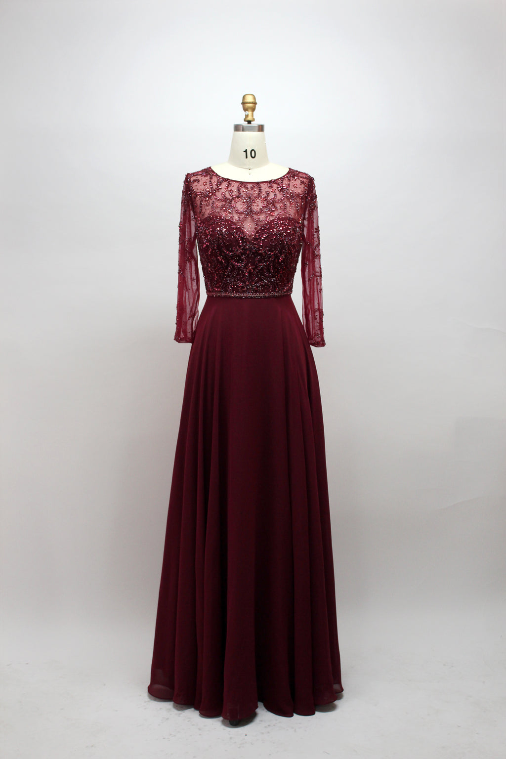 Chic Plus-Size Beaded Mother of the Bride Gown with Long Sleeves 32541