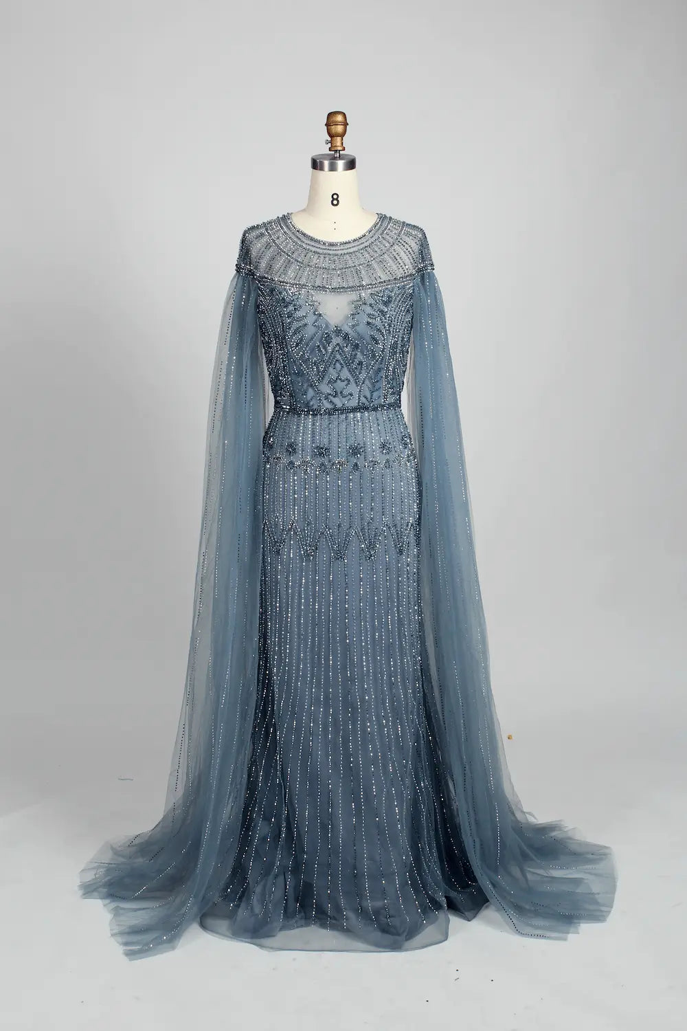 Dusty Blue Timeless A-Line Mother of the Bride Dress with Long Sleeves MC077