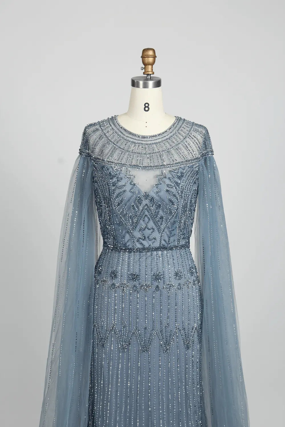 Dusty Blue Timeless A-Line Mother of the Bride Dress with Long Sleeves MC077