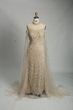 Light Blue Beaded Mother of the Bride Dress with Sheer Cape MC108