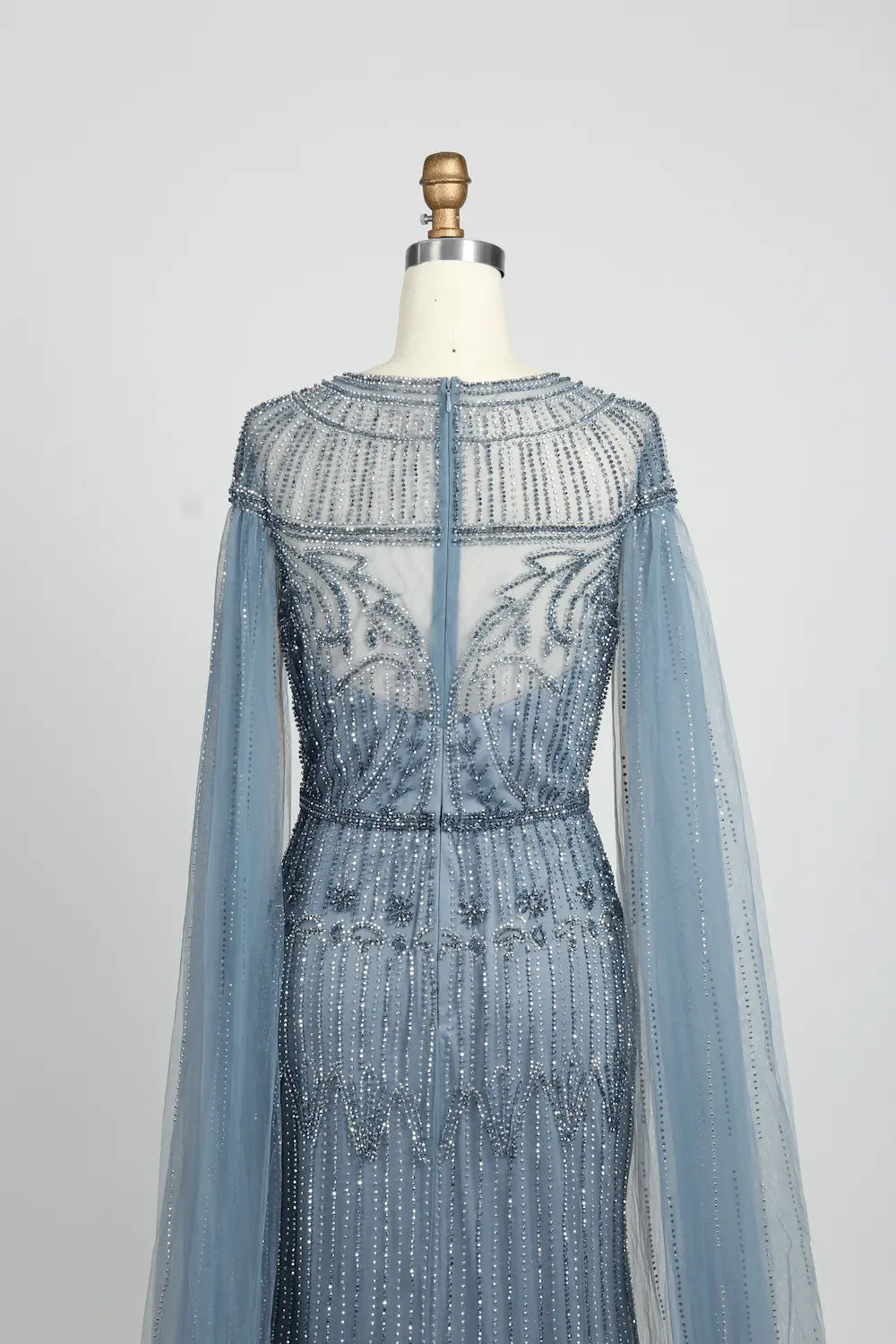 Dusty Blue Timeless A-Line Mother of the Bride Dress with Long Sleeves MC077