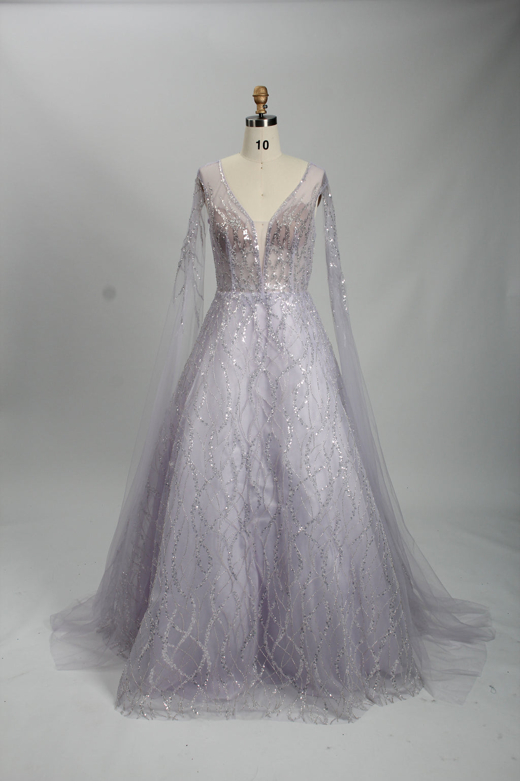 Wholesale Lilac Sequin Cape - Sleeve Ball Gown KS016