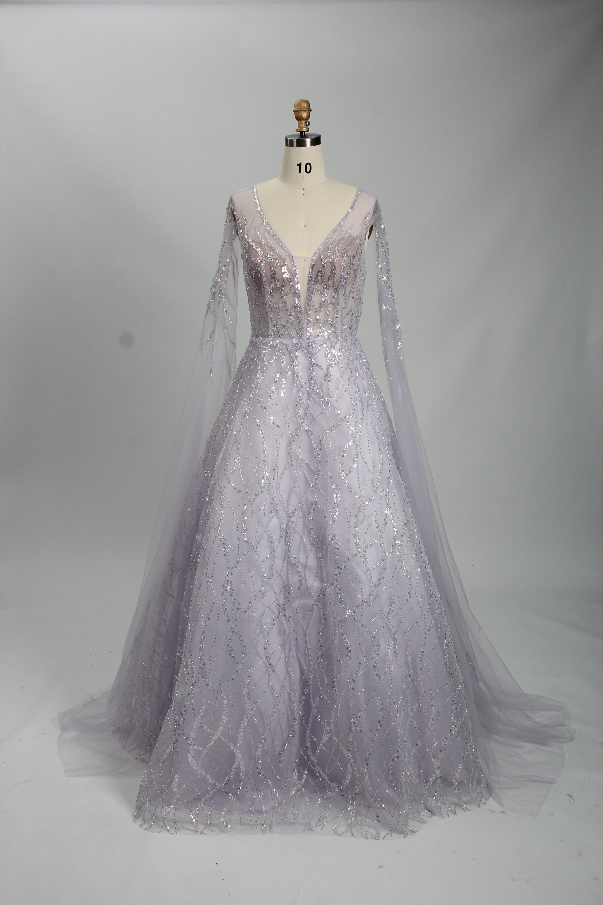 Wholesale Lilac Sequin Cape - Sleeve Ball Gown KS016