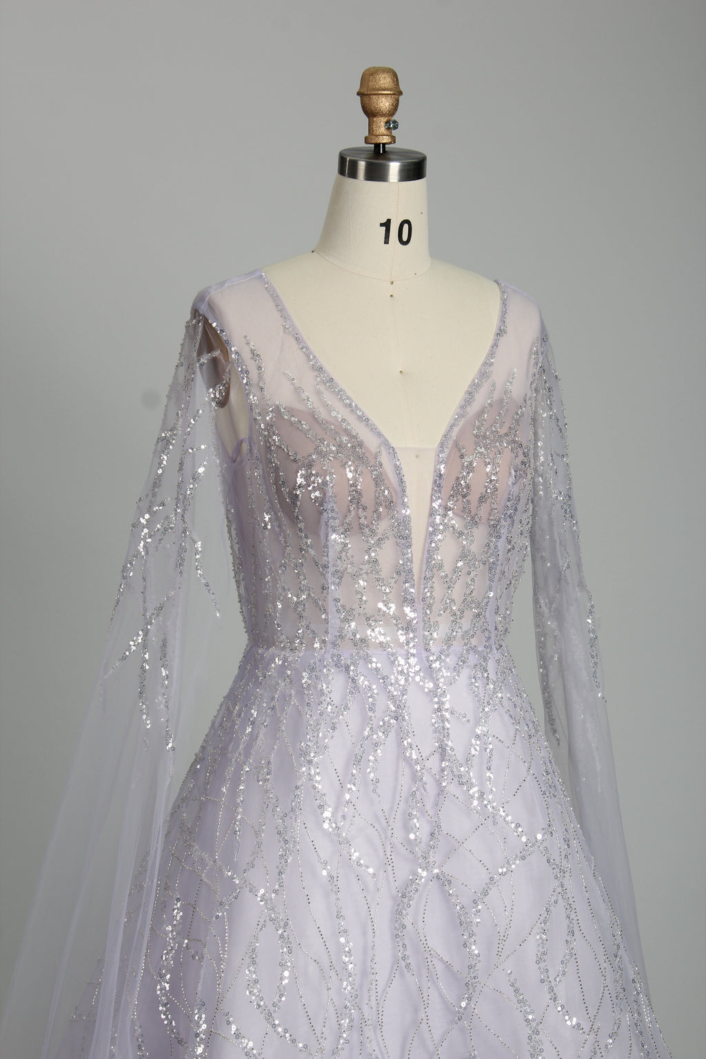 Wholesale Lilac Sequin Cape - Sleeve Ball Gown KS016
