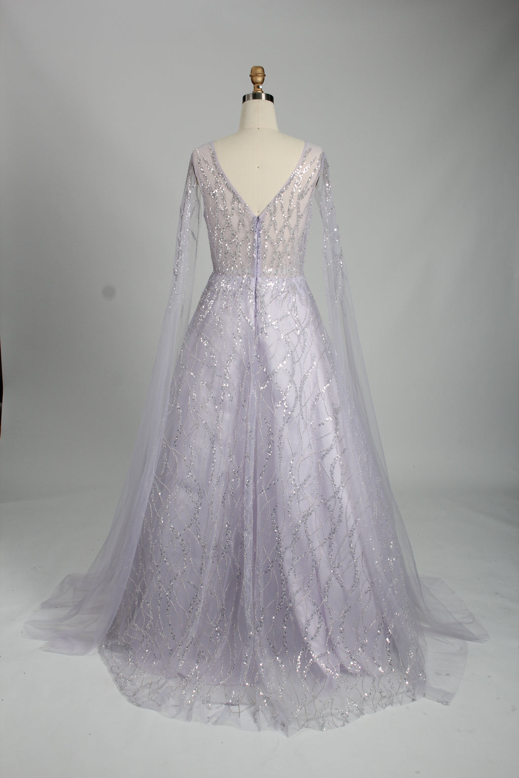 Wholesale Lilac Sequin Cape - Sleeve Ball Gown KS016