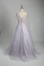 Wholesale Lilac Sequin Cape - Sleeve Ball Gown KS016