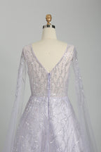 Wholesale Lilac Sequin Cape - Sleeve Ball Gown KS016