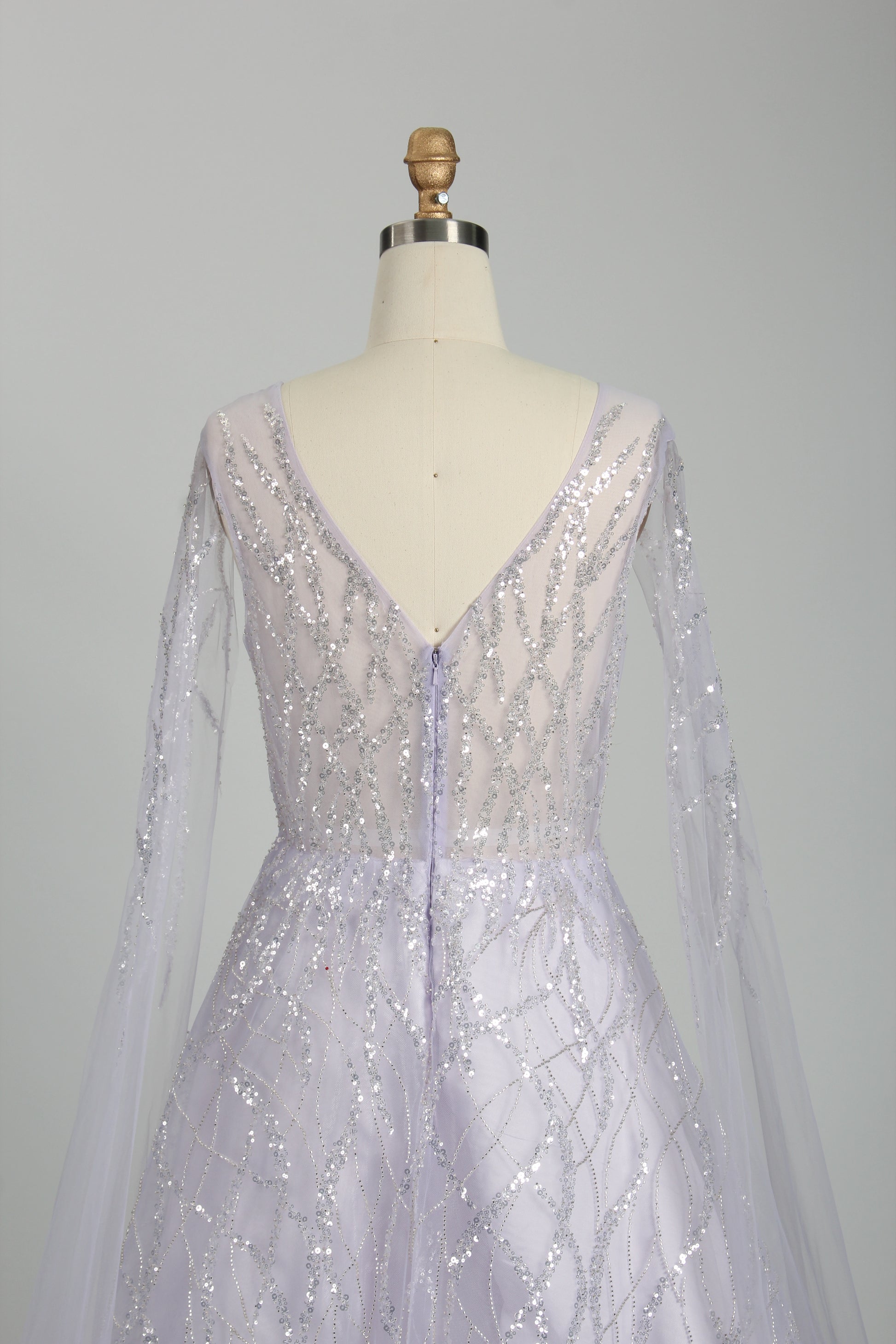 Wholesale Lilac Sequin Cape - Sleeve Ball Gown KS016
