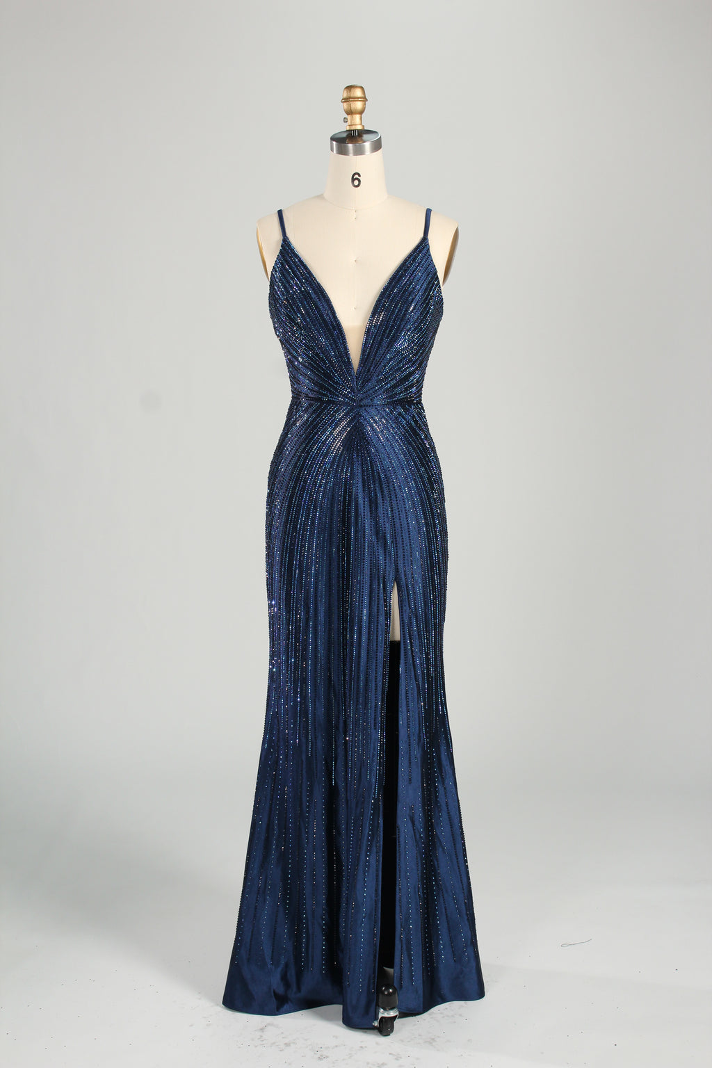 Wholesale Champagne Beaded Plunge Mermaid Prom Dress 33233