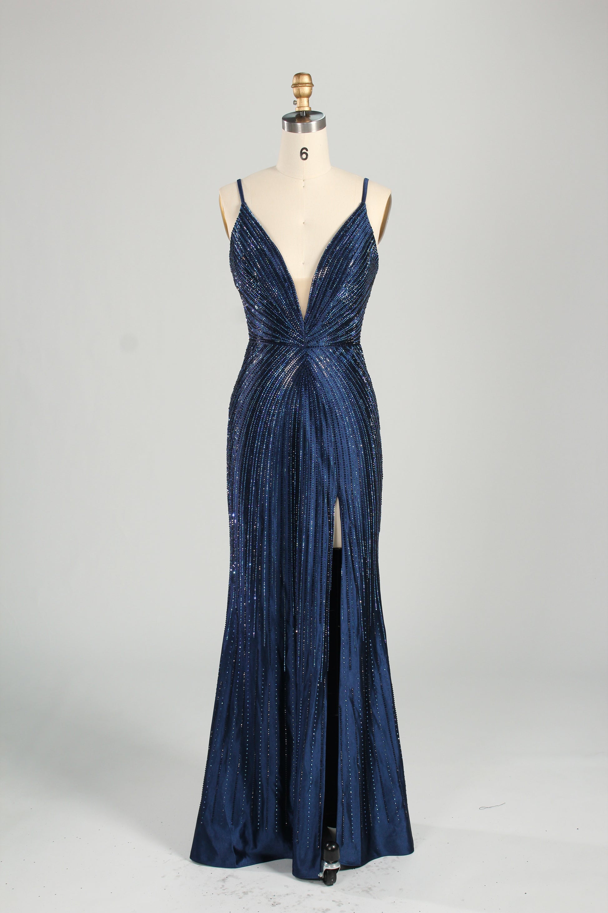 Wholesale Champagne Beaded Plunge Mermaid Prom Dress 33233