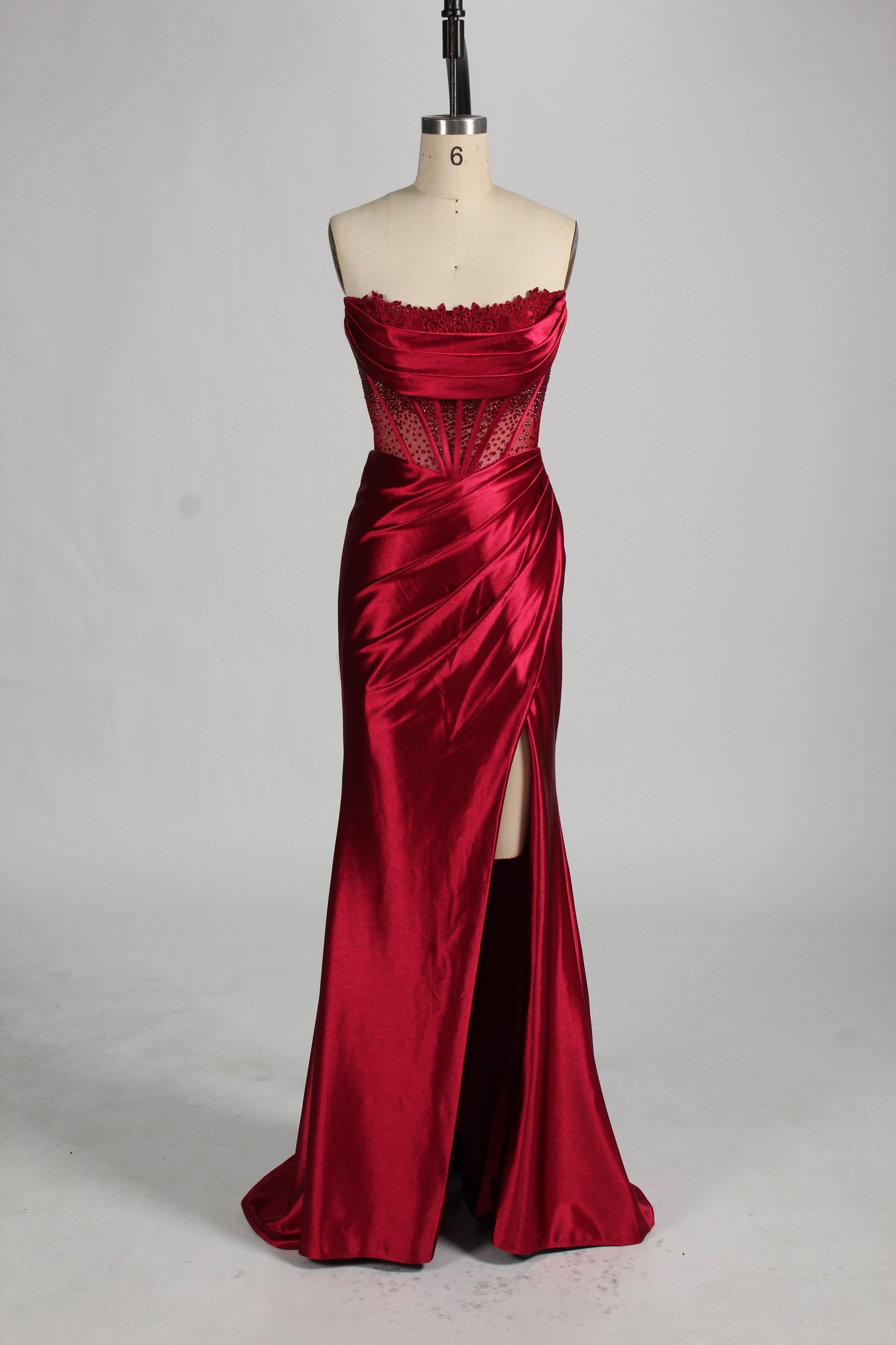 Wholesale Red Crystal - Embellished Strapless Evening Gown 33118