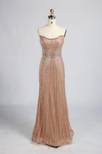 Strapless Beaded Evening Dress with Floral Tulle Sleeves KY063