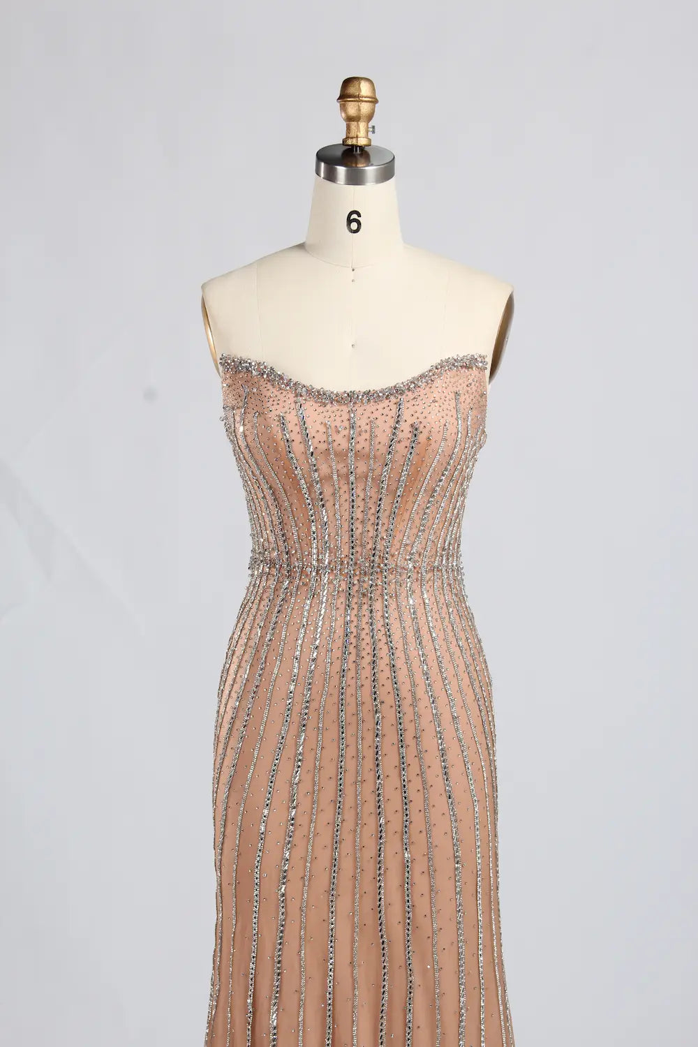 Strapless Beaded Evening Dress with Floral Tulle Sleeves KY063