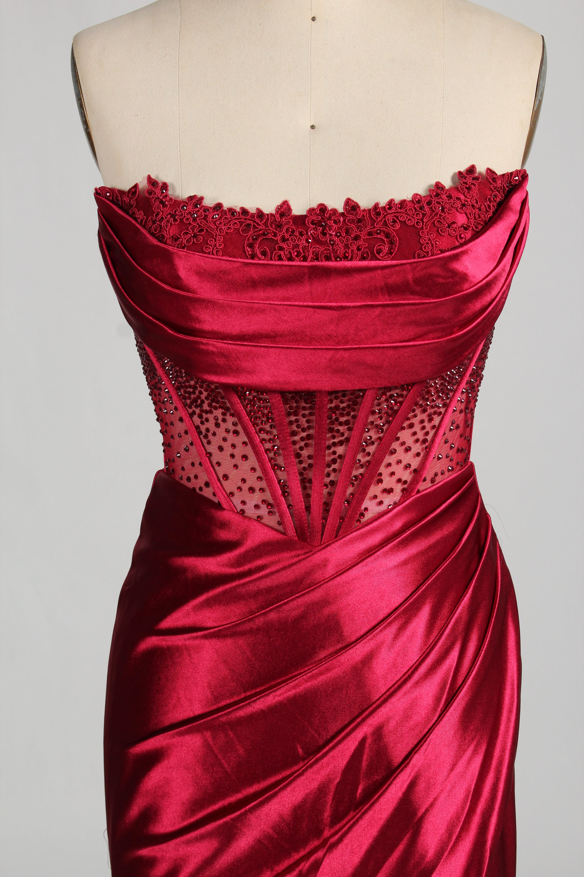 Wholesale Red Crystal - Embellished Strapless Evening Gown 33118