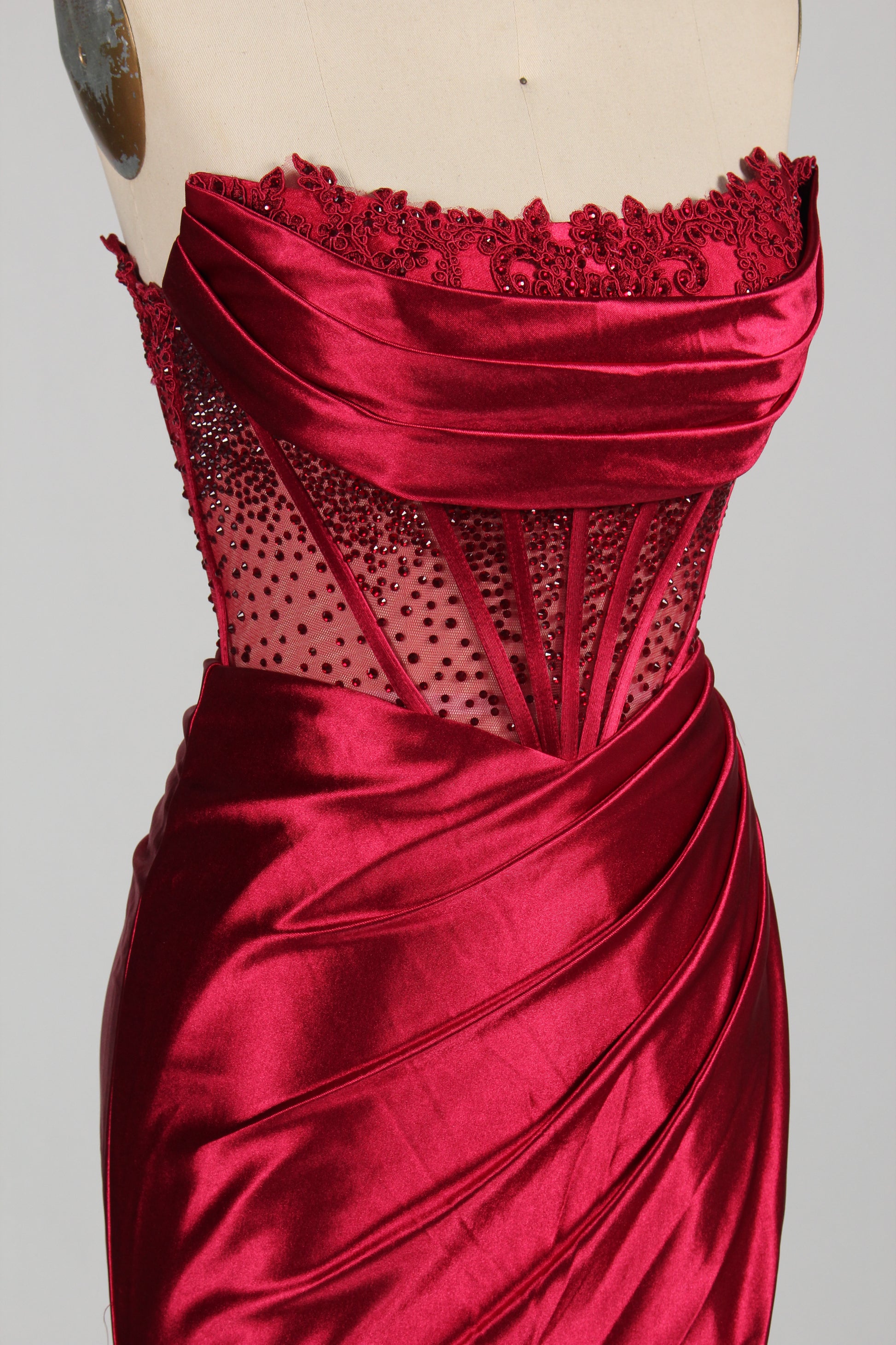 Wholesale Red Crystal - Embellished Strapless Evening Gown 33118