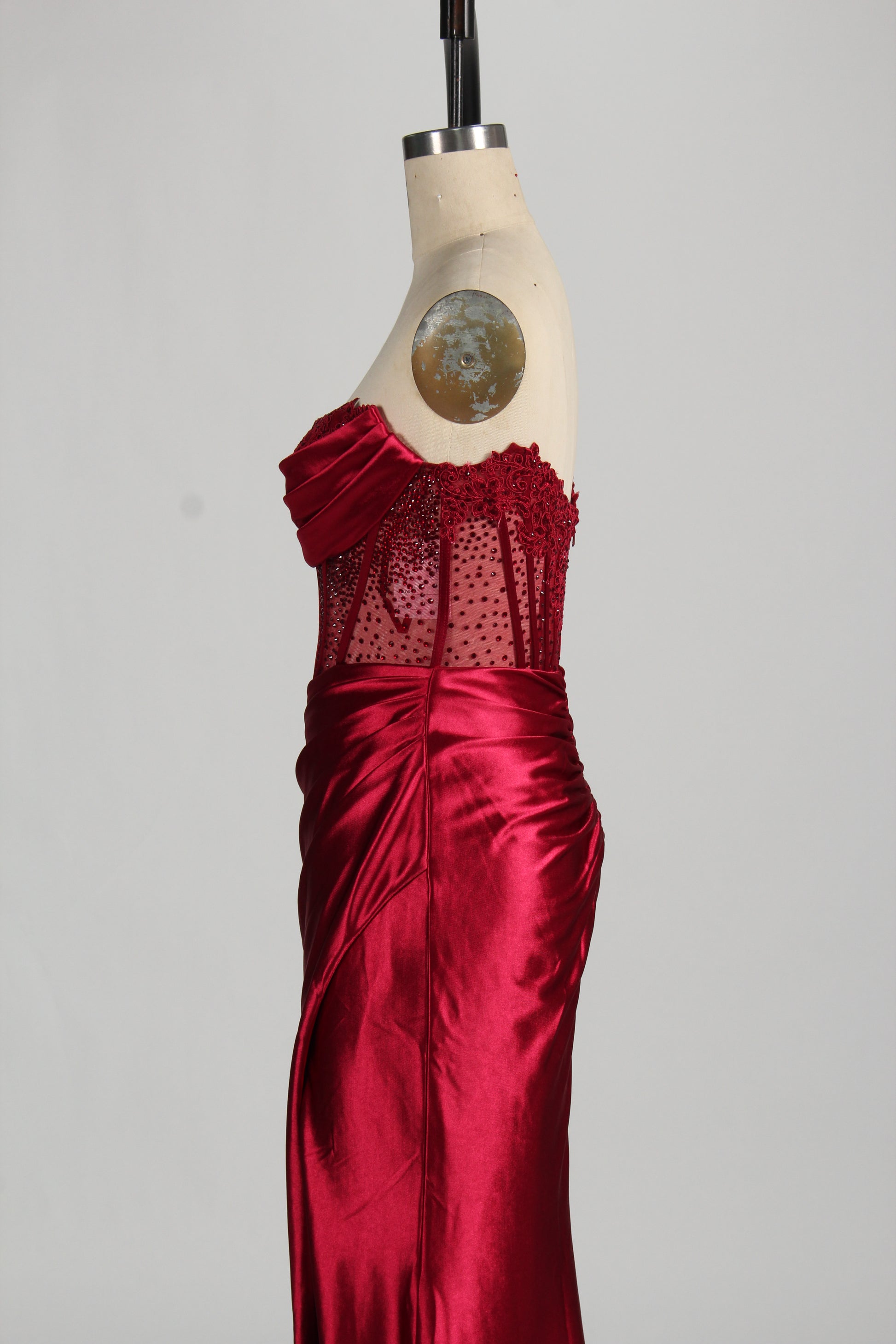 Wholesale Red Crystal - Embellished Strapless Evening Gown 33118