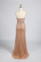 Strapless Beaded Evening Dress with Floral Tulle Sleeves KY063