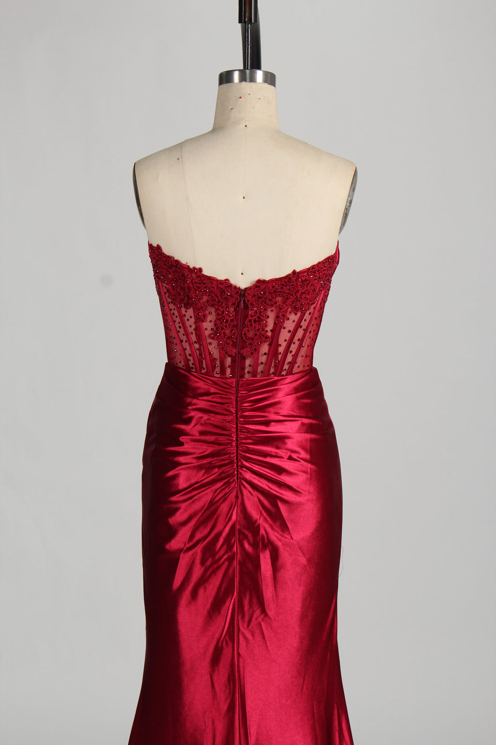 Wholesale Red Crystal - Embellished Strapless Evening Gown 33118