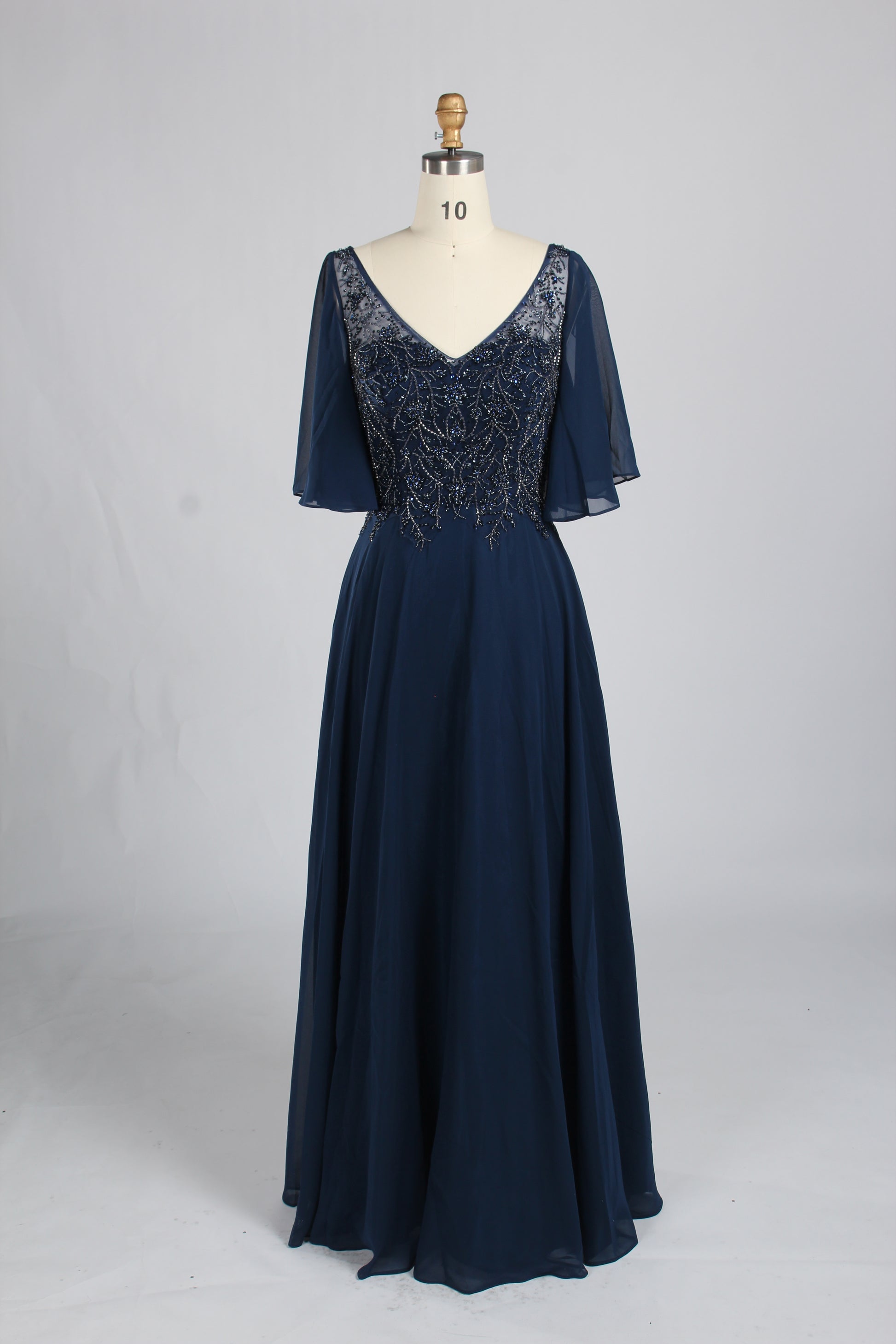 Wholesale Olive Green Lace - Embellished Flutter - Sleeve Prom Dress 32778