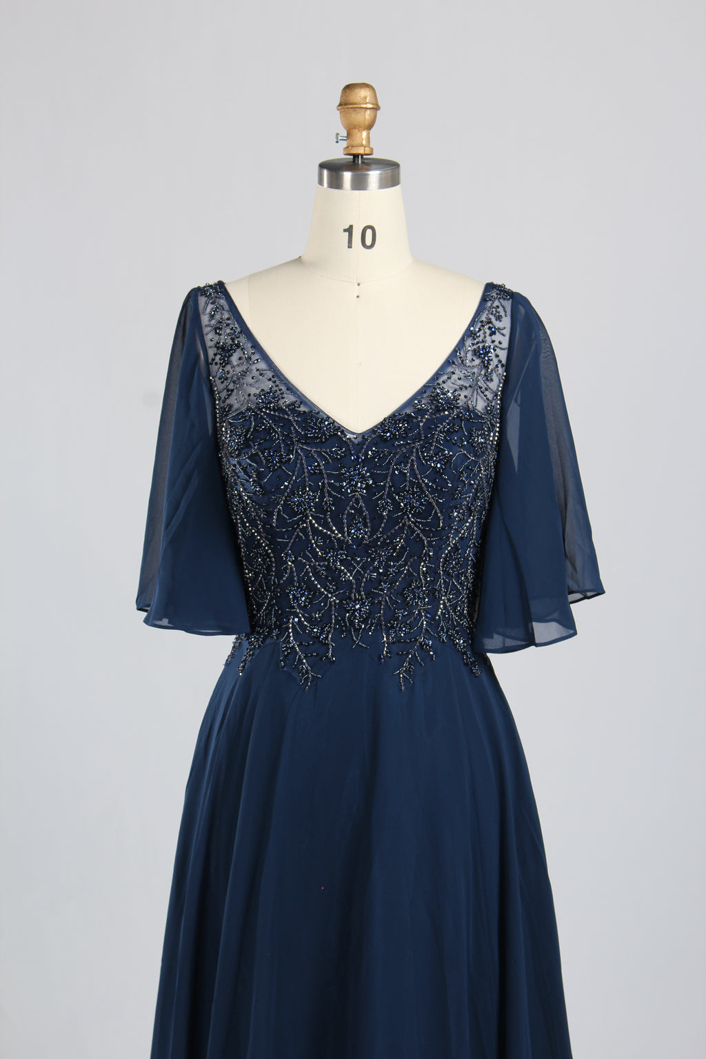 Wholesale Olive Green Lace - Embellished Flutter - Sleeve Prom Dress 32778