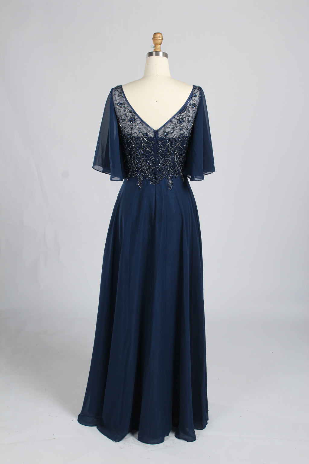 Wholesale Olive Green Lace - Embellished Flutter - Sleeve Prom Dress 32778