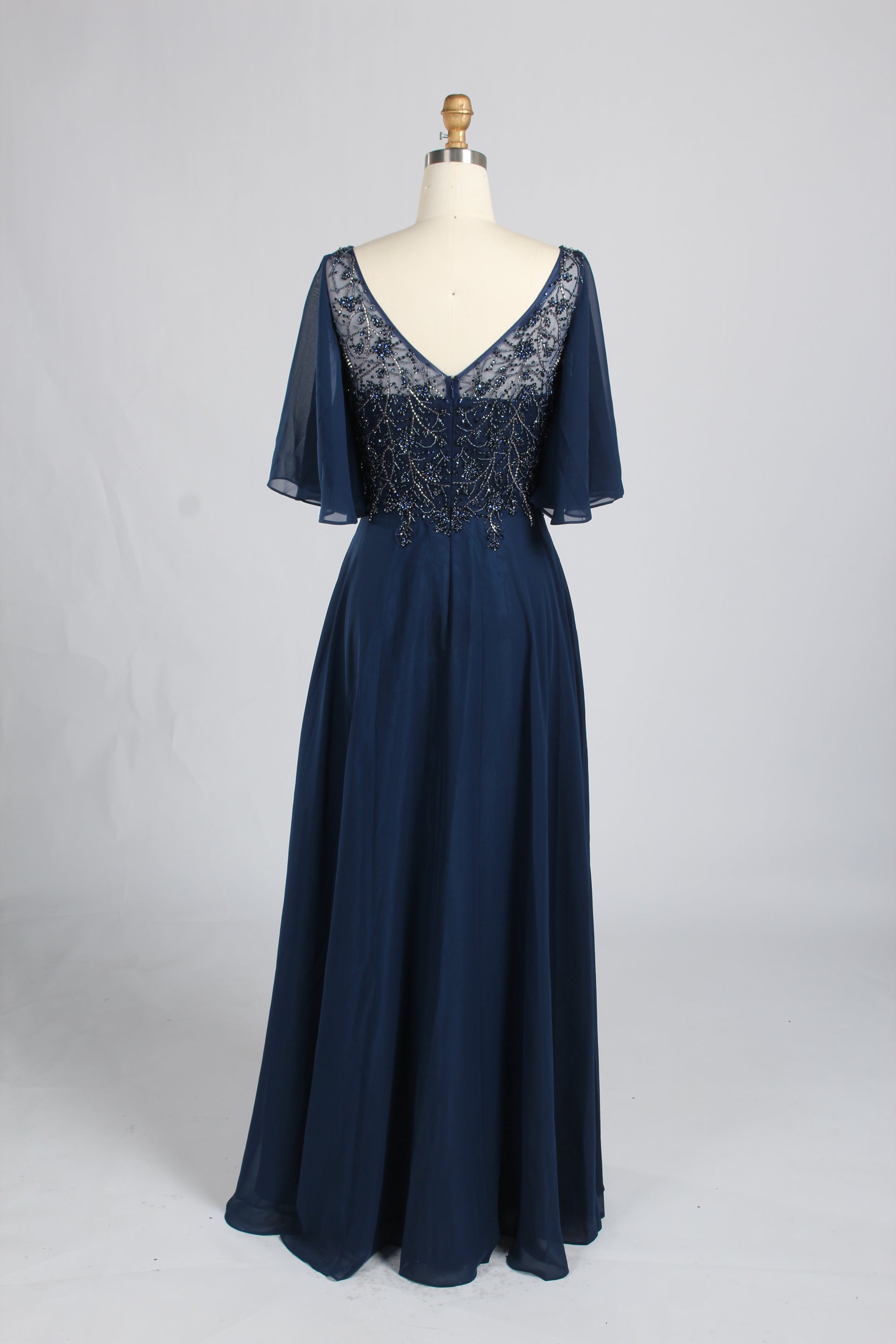 Wholesale Olive Green Lace - Embellished Flutter - Sleeve Prom Dress 32778