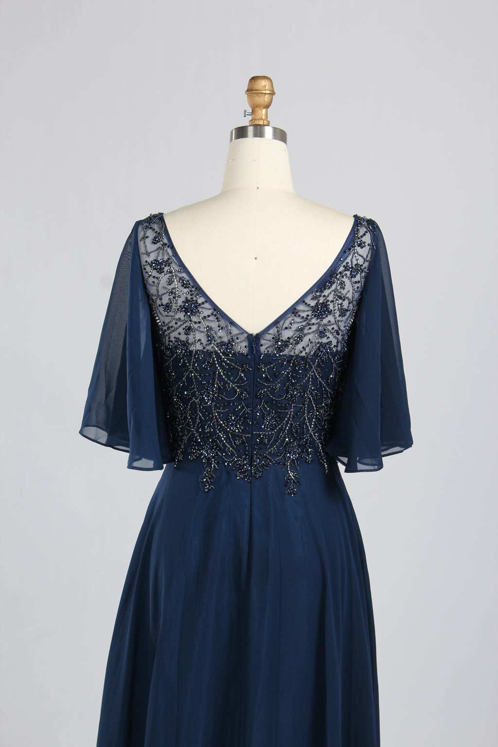 Wholesale Olive Green Lace - Embellished Flutter - Sleeve Prom Dress 32778