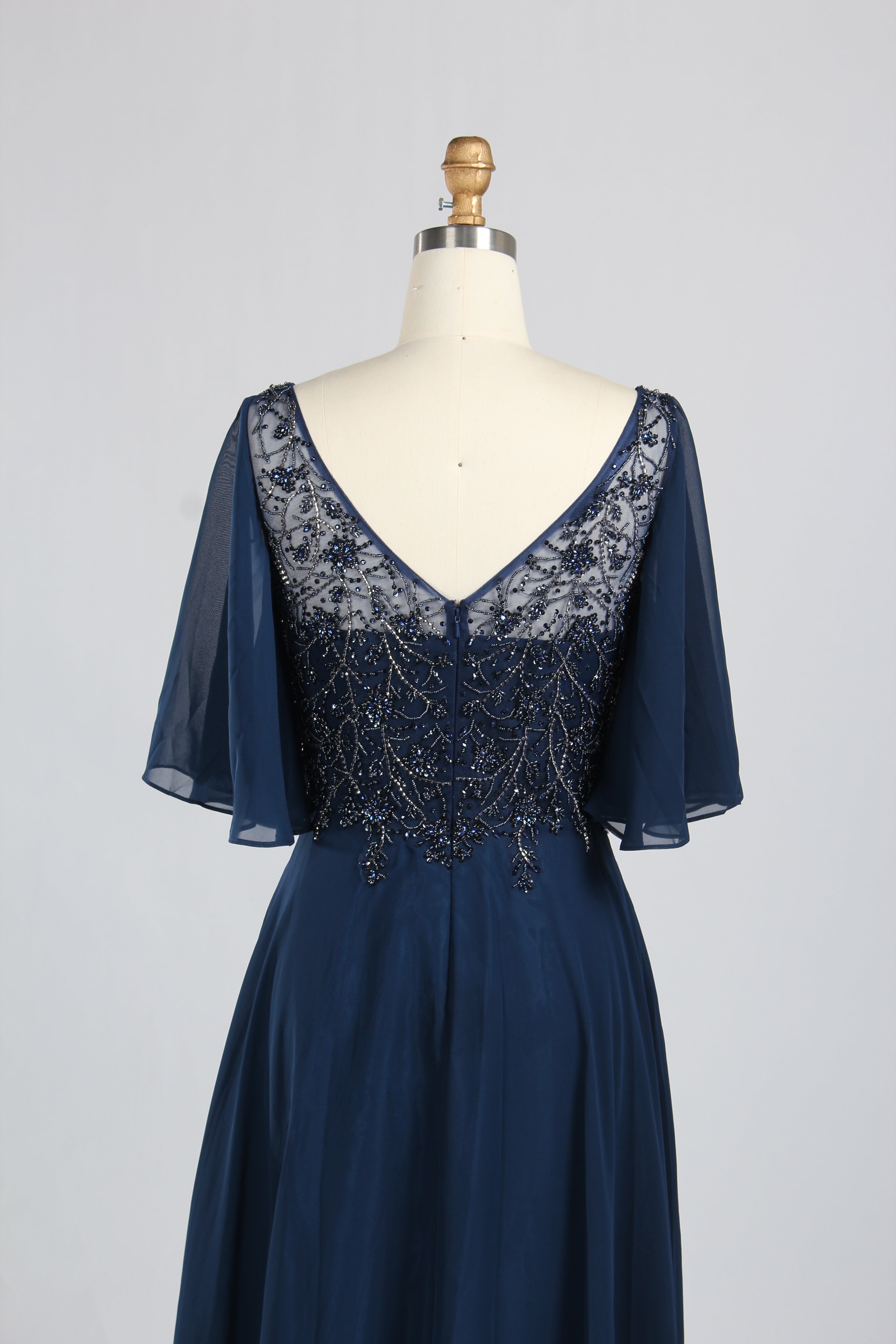 Wholesale Olive Green Lace - Embellished Flutter - Sleeve Prom Dress 32778