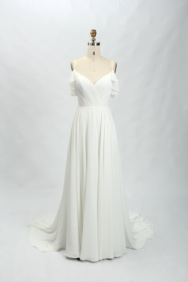 Supplier Spaghetti Strap Ruffle - Sleeve Chiffon Wedding Dress 32766