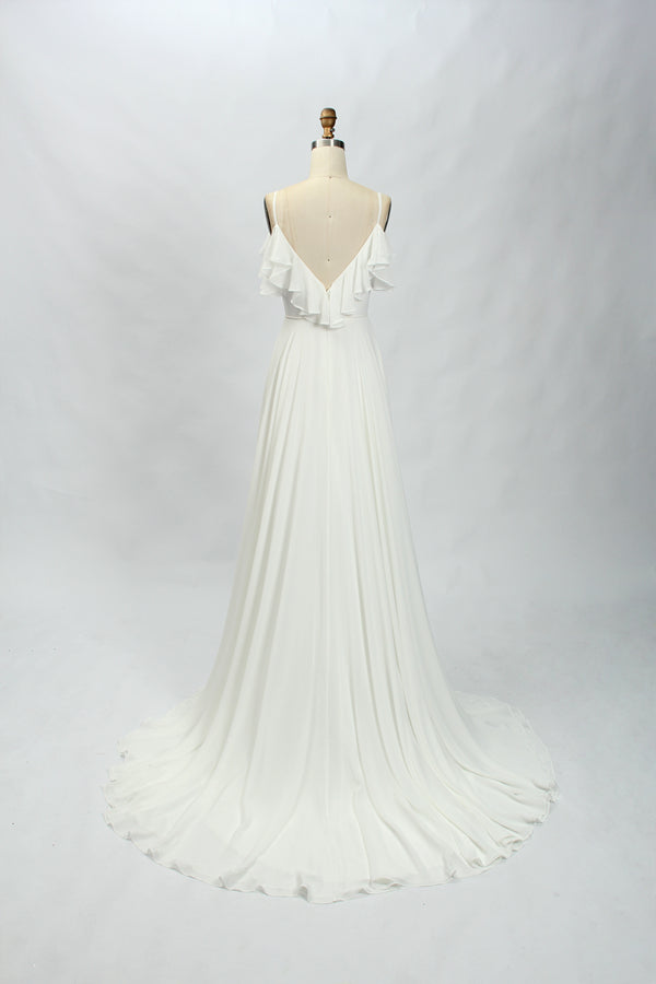 Supplier Spaghetti Strap Ruffle - Sleeve Chiffon Wedding Dress 32766