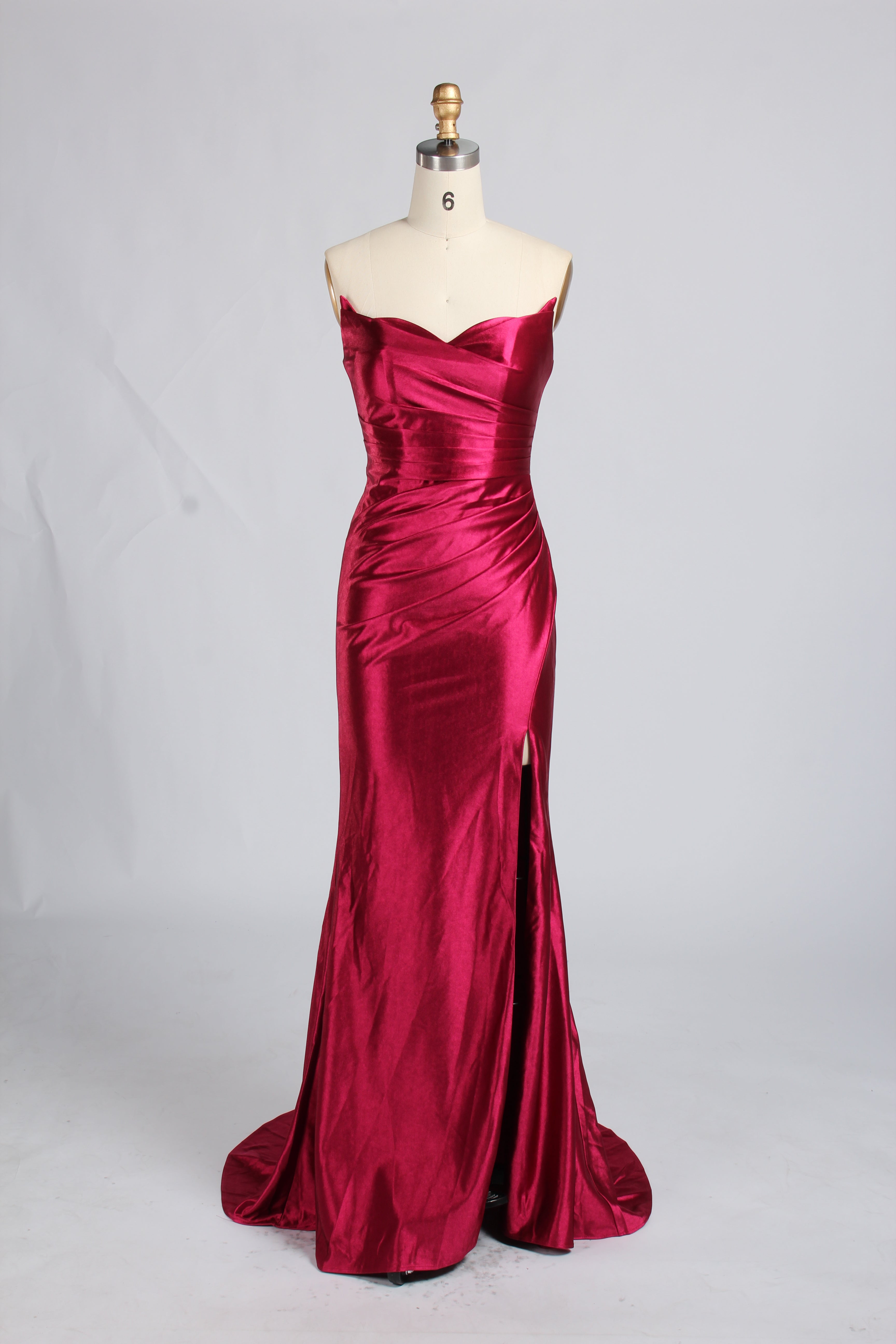 Wholesale Pink Satin Strapless Mermaid Evening Gown with Slit 33383