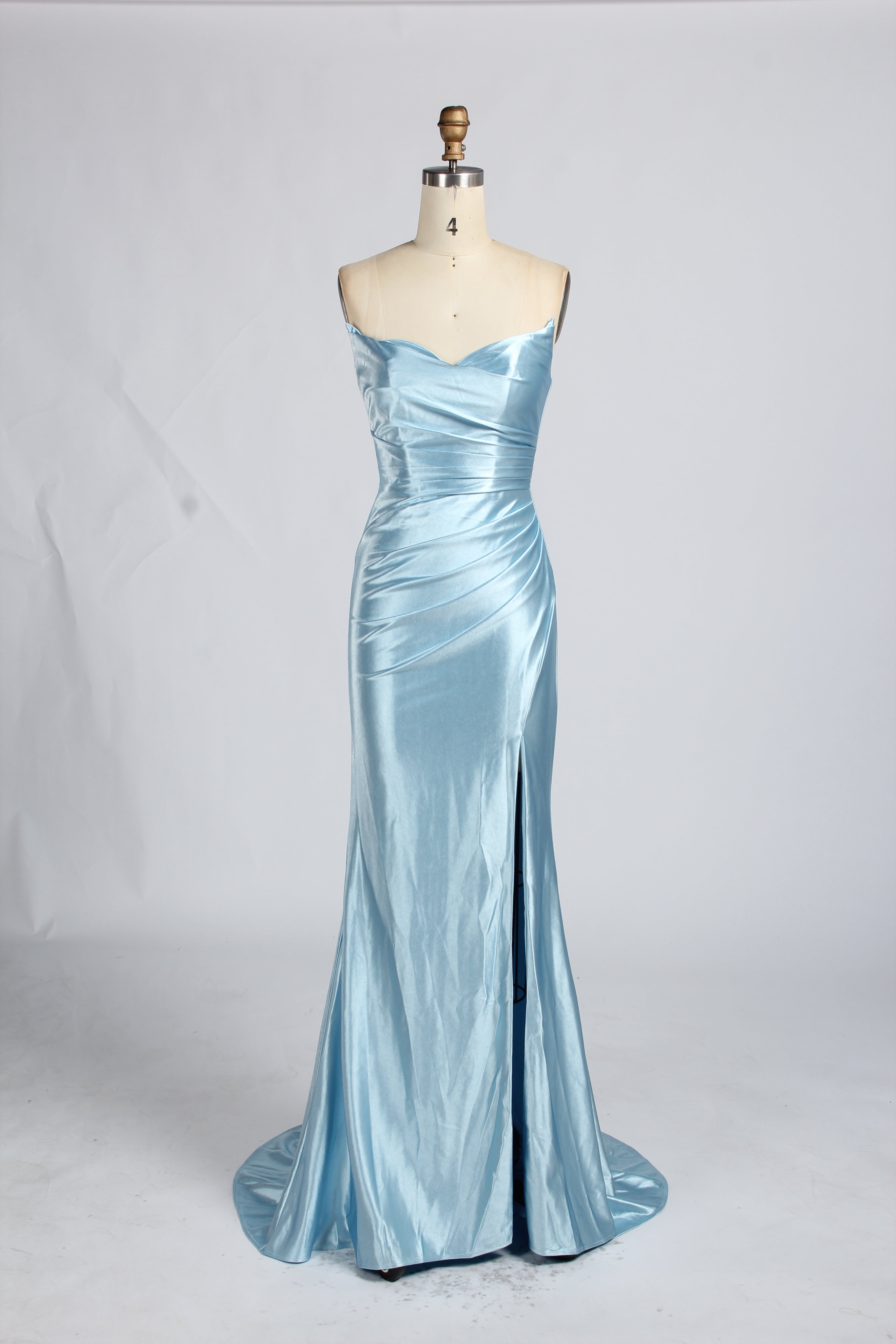 Wholesale Pink Satin Strapless Mermaid Evening Gown with Slit 33383