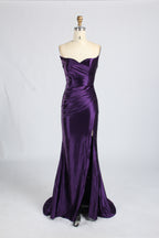 Wholesale Pink Satin Strapless Mermaid Evening Gown with Slit 33383